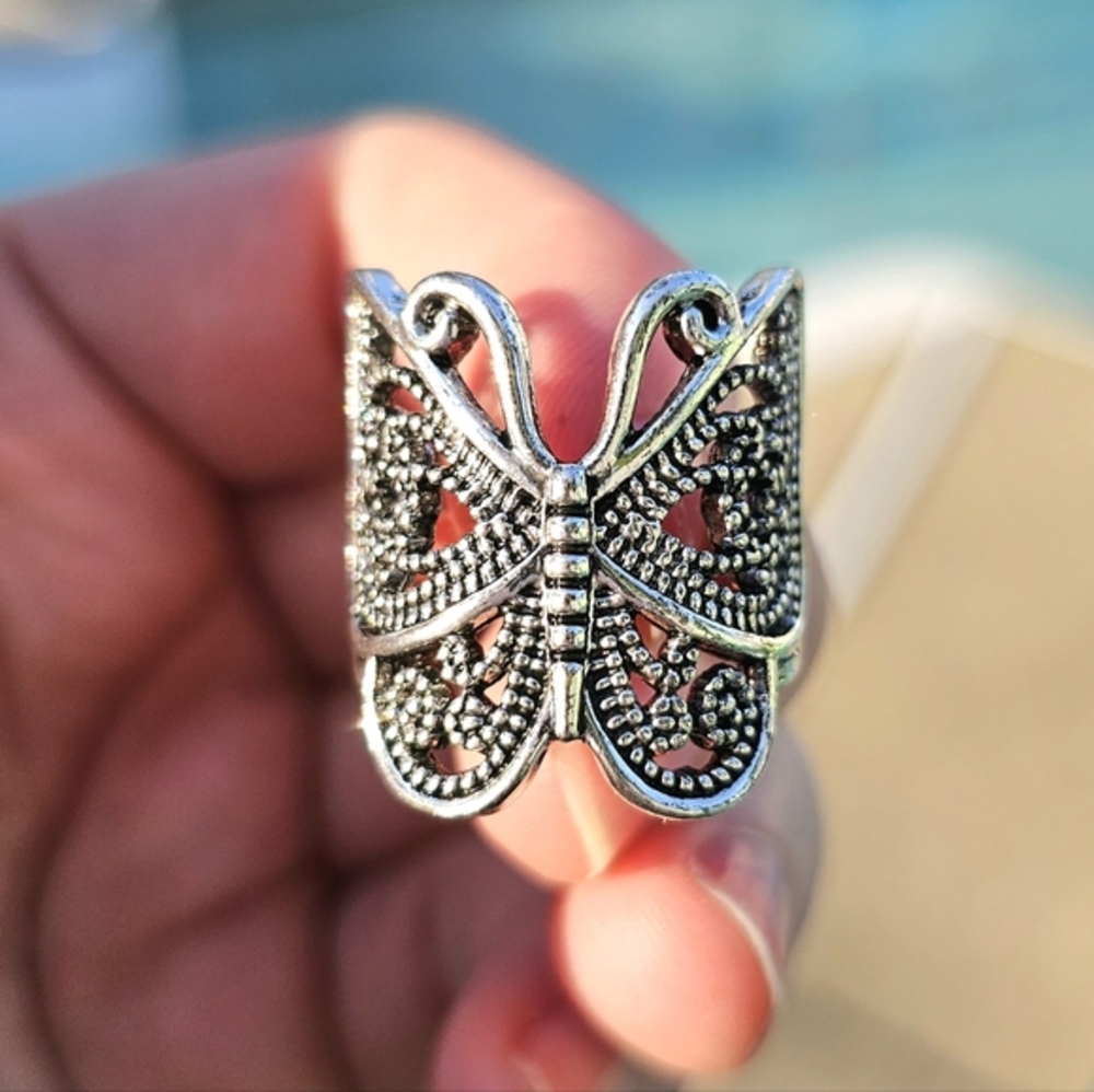 Boho Retro Filigree Butterfly Statement Ring